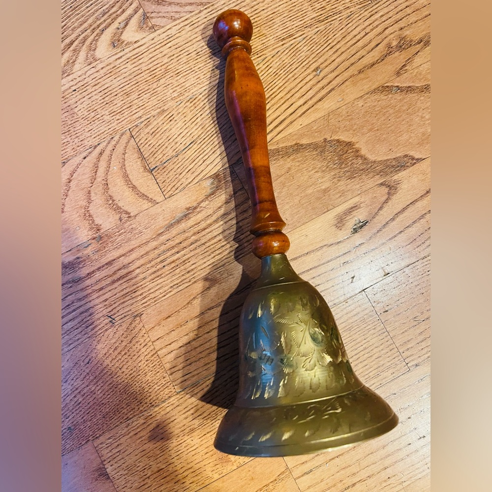 MSR 11” large brass bell with a wood handle Vintage